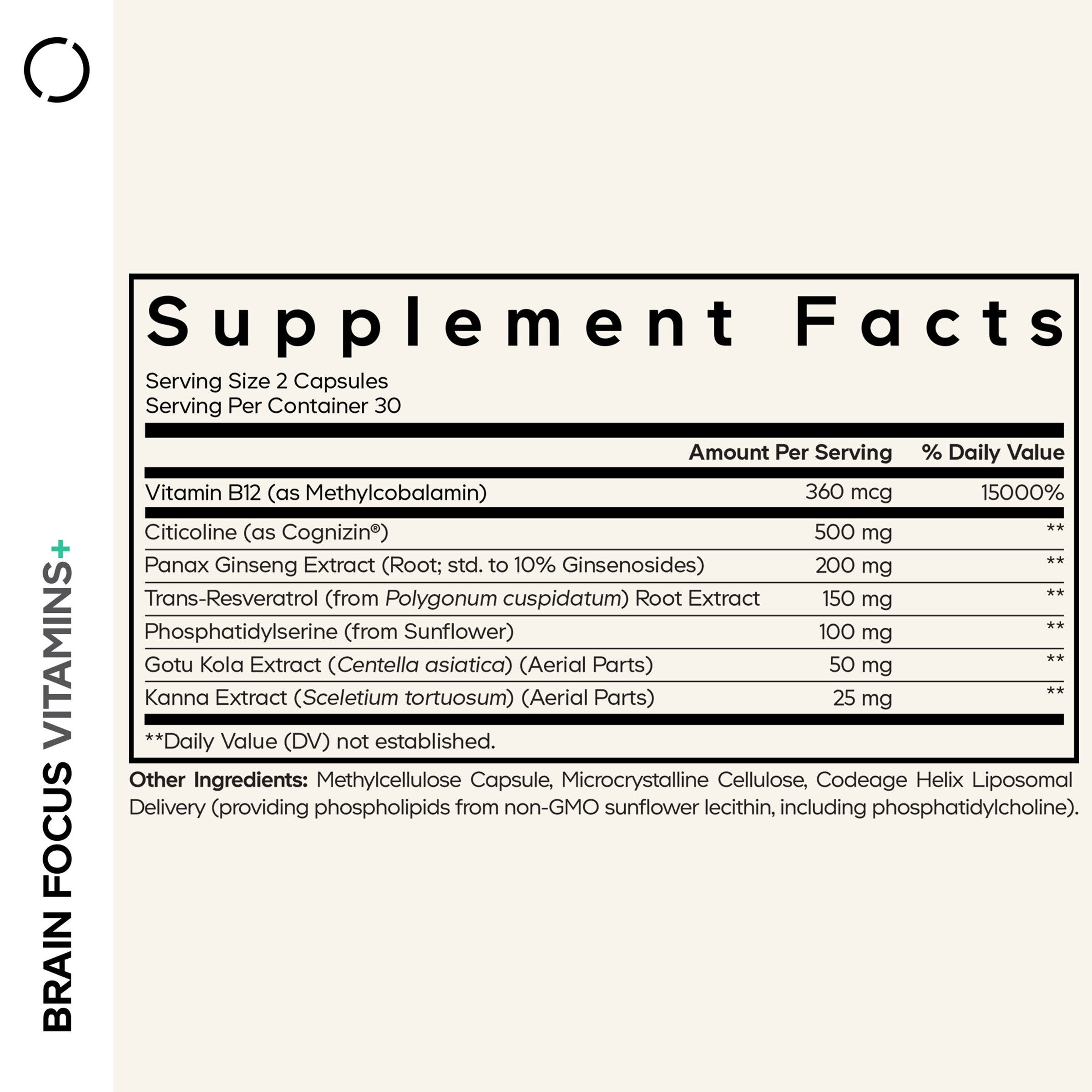 Brain Focus Multivitamin+ - 60 Vegetable Capsules (30 Servings)
